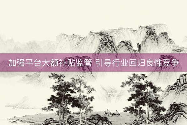 加强平台大额补贴监管 引导行业回归良性竞争