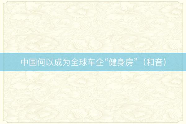 中国何以成为全球车企“健身房”（和音）