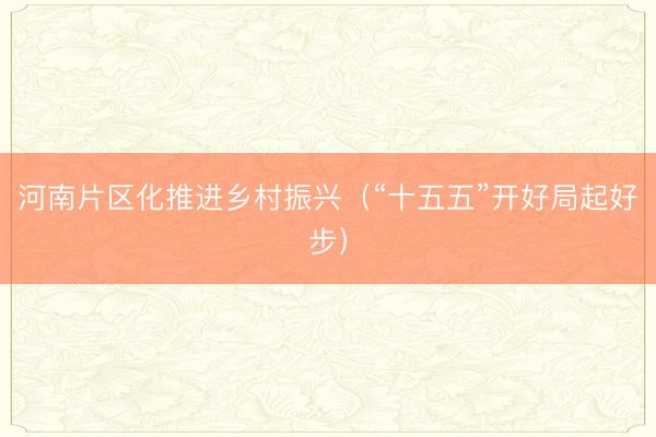 河南片区化推进乡村振兴（“十五五”开好局起好步）