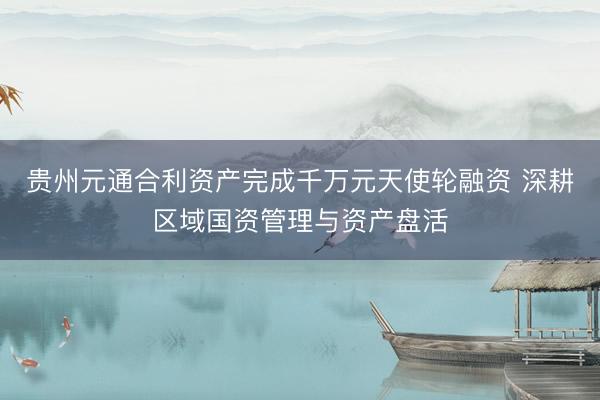 贵州元通合利资产完成千万元天使轮融资 深耕区域国资管理与资产盘活