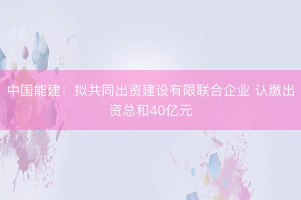 中国能建:拟共同出资建设有限联合企业 认缴出资总和40亿元