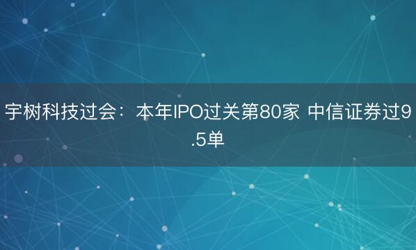 宇树科技过会：本年IPO过关第80家 中信证券过9.5单